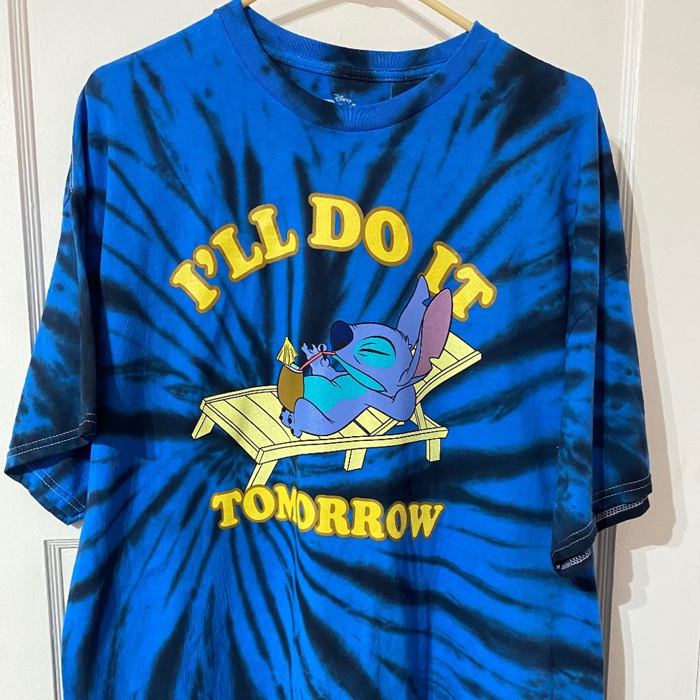 Disney Stitch- Tie Dye Blue T Shirt, “I’ll Do It Tomorrow” Size XXL, NWT
